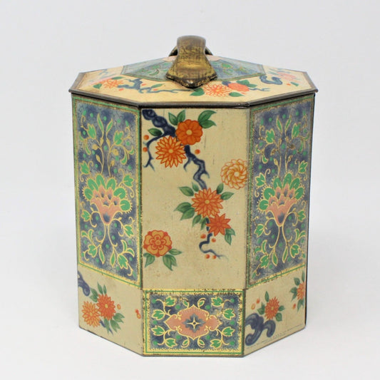 Tins, Gift Tin / Cookie Tin, Asian Floral Chinoiserie, Octagon Vintage, England