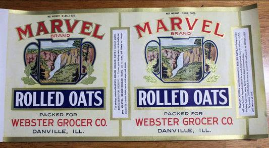 Can / Canister Label, Marvel Brand Rolled Oats, Original Large, NOS, Antique