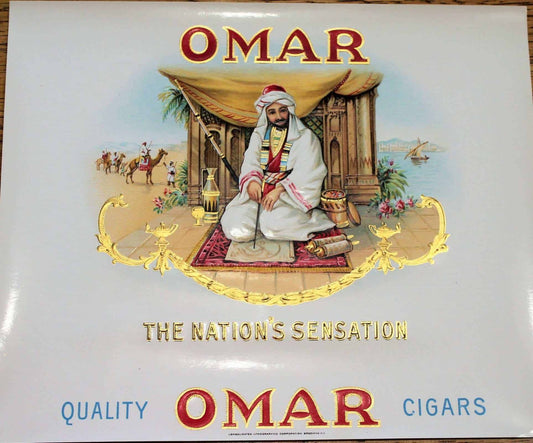 Cigar Box Label, Omar Cigars, Original Lithograph 1920's, NOS, Antique