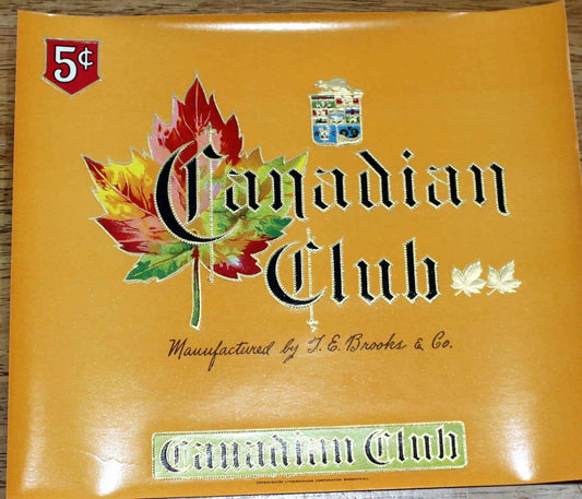 Cigar Box Label, Canadian Club, Original Lithograph, 1930's, NOS Vintage