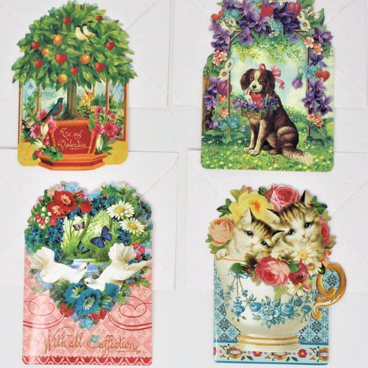 Greeting Card / Valentine, Kirshner Unused, Punch Studio, Set of 4, Dog/Cats, Blank