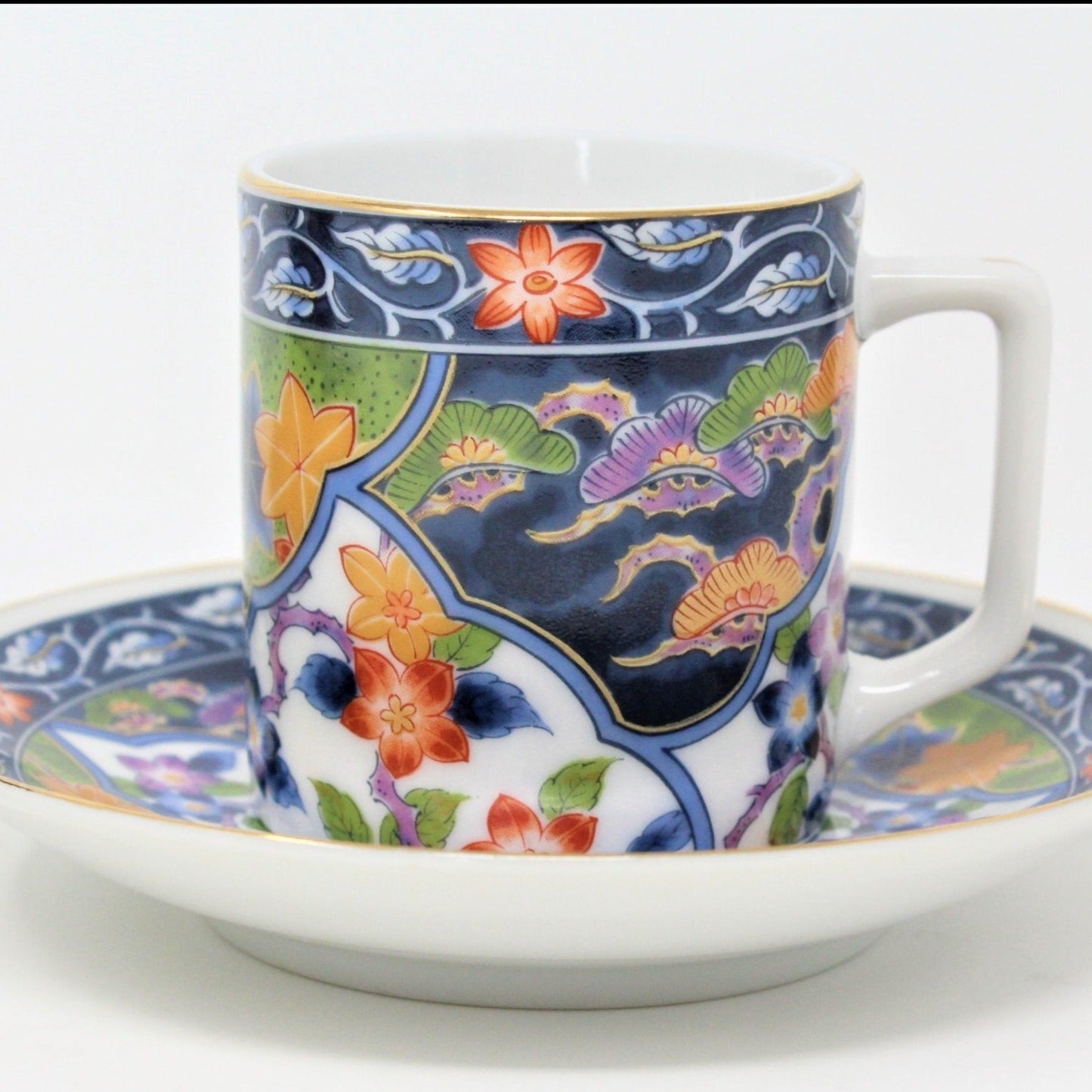 Demitasse & Saucer, Andrea by Sadek, Oriental Imari, Set of 2, Japan
