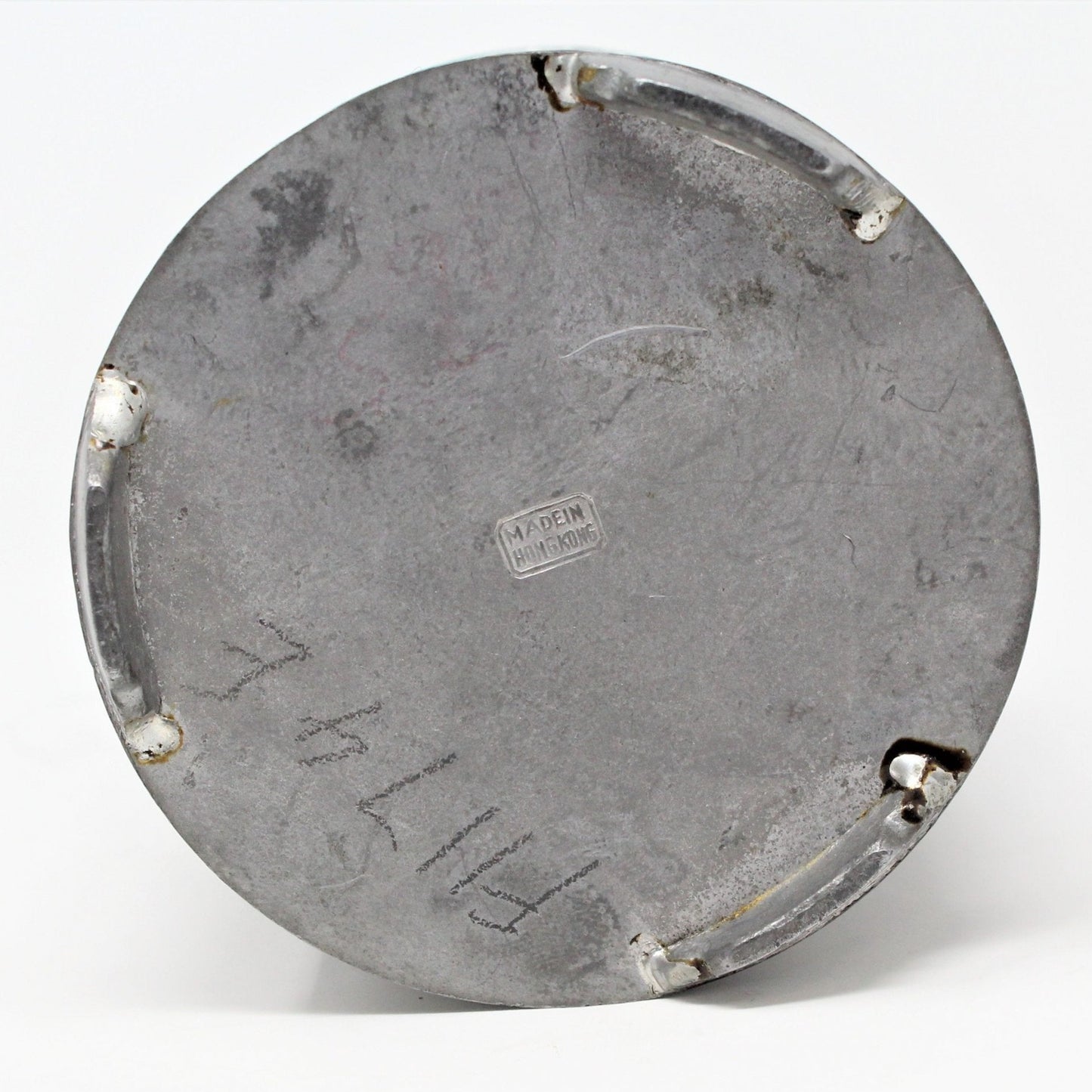 Tea Caddy, Round Pewter / Paktong, Etched Designs, Hong Kong, Antique, RARE