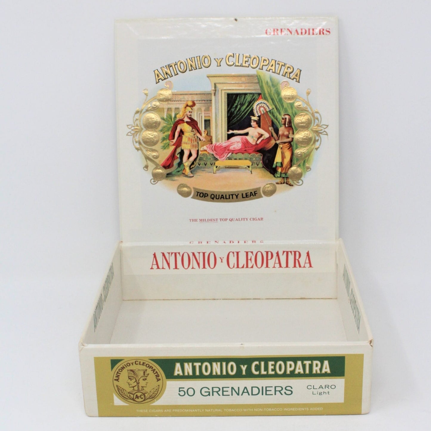 Box, Cigar Box, Antonio Y Cleopatra Grenadiers Claro, Empty, Vintage