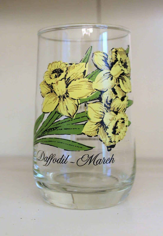 Glass Tumbler, Brockway Glass Flower of the Month, March / Daffodil, Vintage
