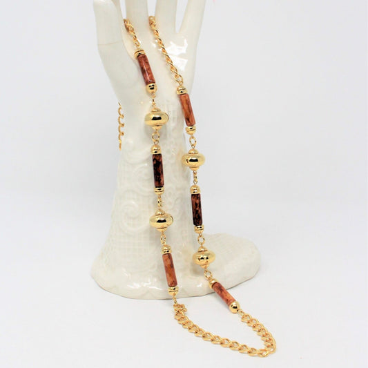 Necklace, Faux Burl Wood Beads, 38", Vintage