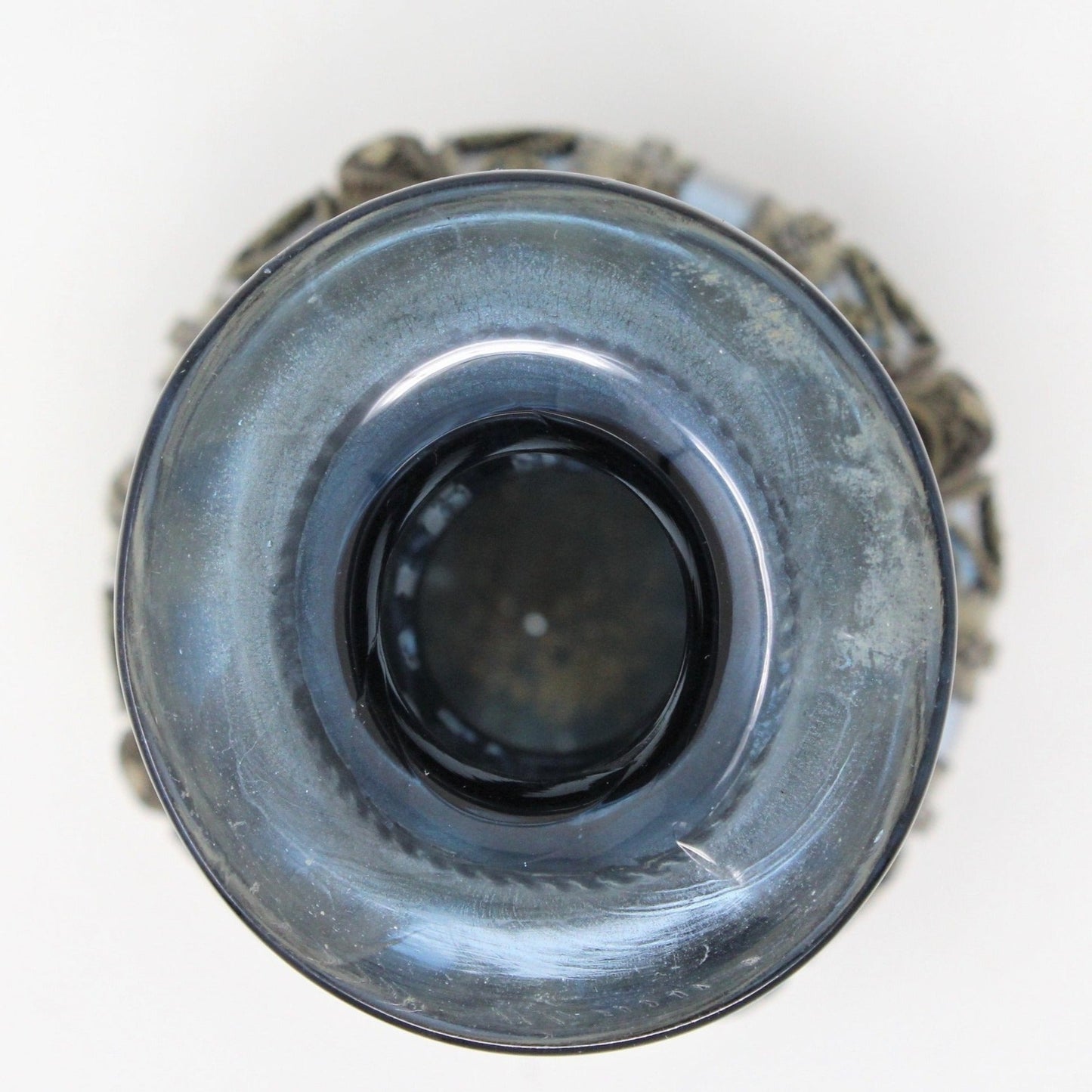 Vase, Metal Wrapped / Caged Blue Glass, Rare, Vintage, SOLD