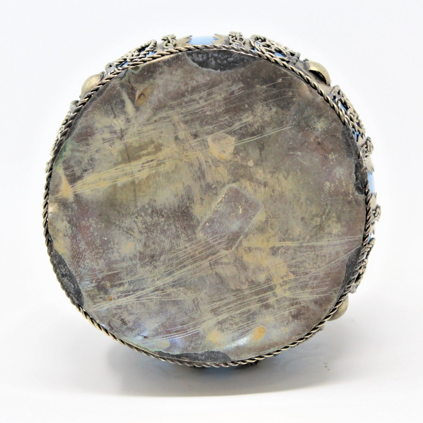 Vase, Metal Wrapped / Caged Blue Glass, Rare, Vintage, SOLD