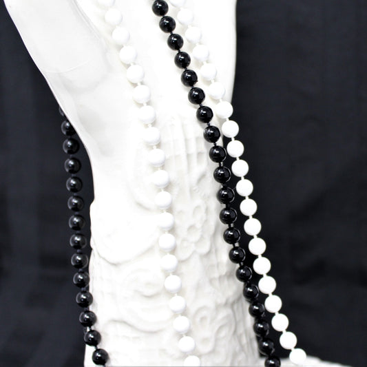 Necklace, Two Strand, Black and White Beads, 36", Retro, Vintage