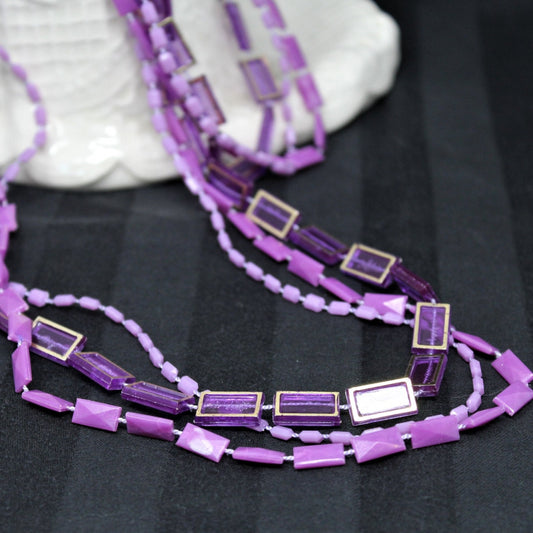 Necklace, Three Strand Purple & Violet Beads, 48", Hong Kong, Vintage