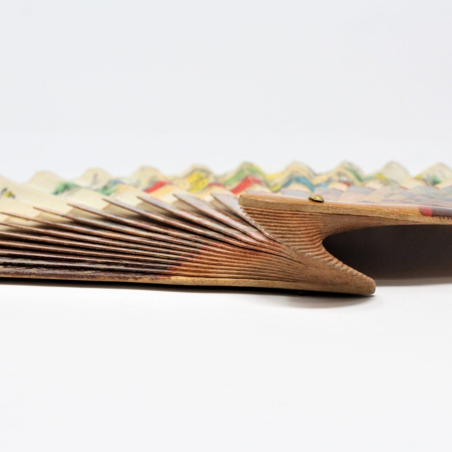 Hand Fan, Spanish Style, Flamenco Dancers / Bull Fighters, Hand Painted Wood, Vintage