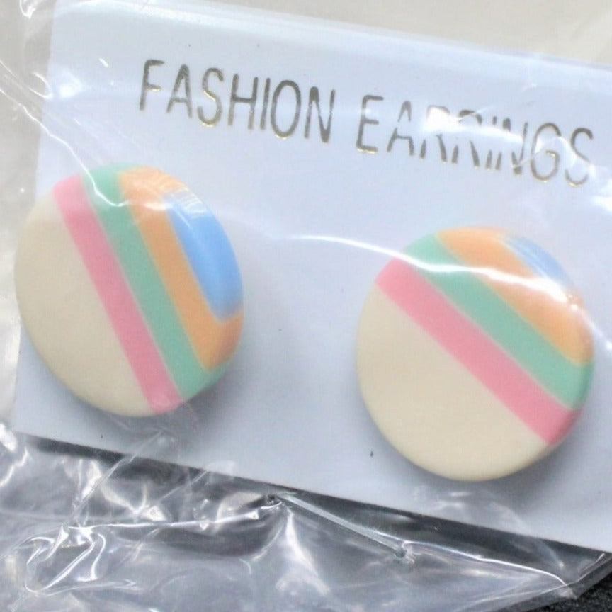 Earrings, MCM Geometric, Round & Rhombus Stripes, 2 Pairs, Posts, Vintage