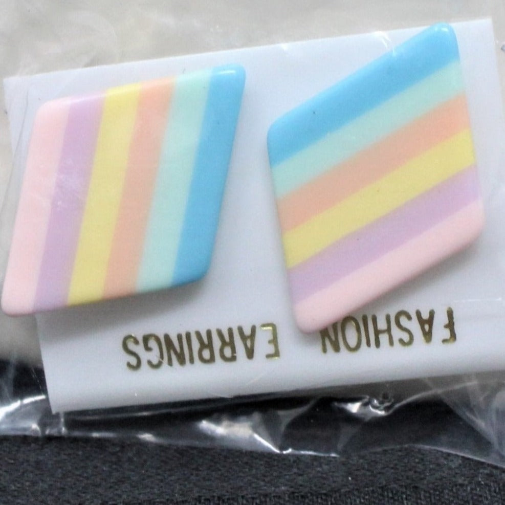 Earrings, MCM Geometric, Round & Rhombus Stripes, 2 Pairs, Posts, Vintage
