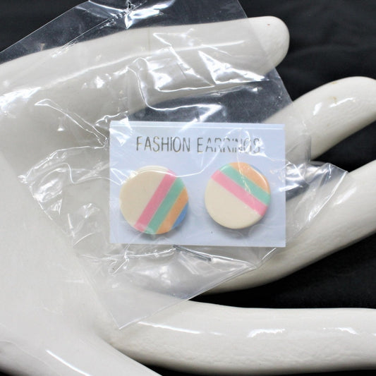 Earrings, MCM Geometric, Round & Rhombus Stripes, 2 Pairs, Posts, Vintage