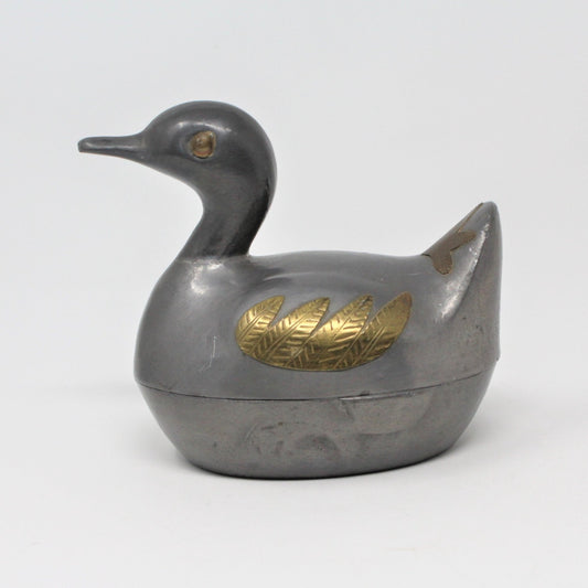 Trinket Box, Duck / Loon, Pewter and Brass Hong Kong, Vintage, SOLD