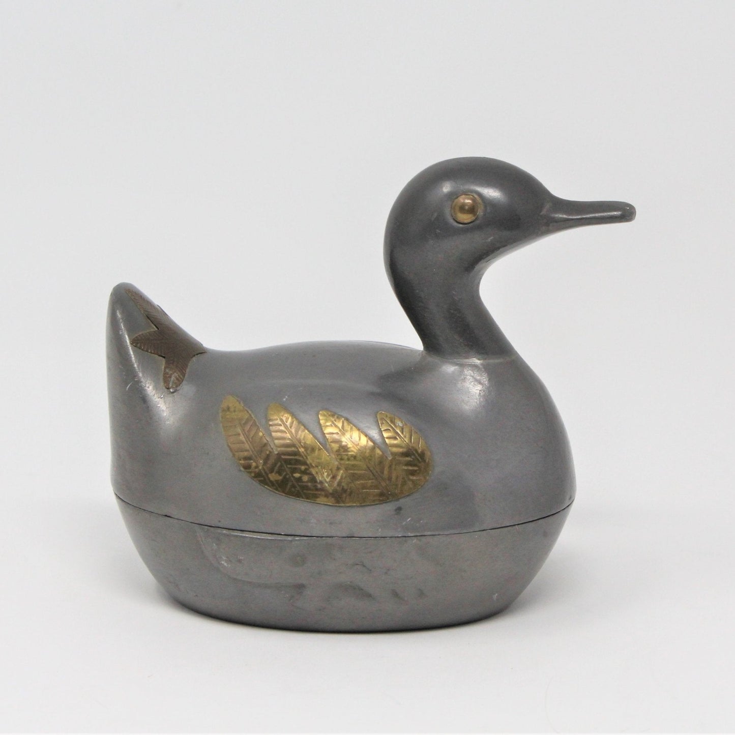 Trinket Box, Duck / Loon, Pewter and Brass Hong Kong, Vintage, SOLD