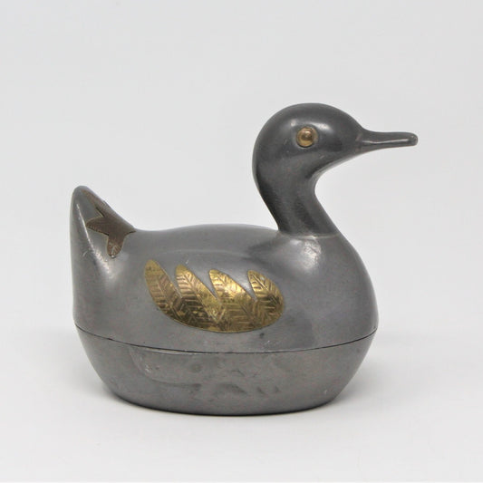 Trinket Box, Duck / Loon, Pewter and Brass Hong Kong, Vintage, SOLD
