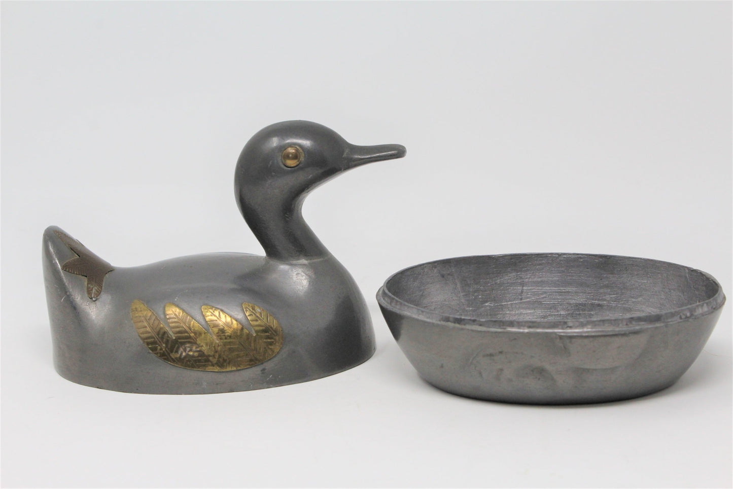 Trinket Box, Duck / Loon, Pewter and Brass Hong Kong, Vintage, SOLD