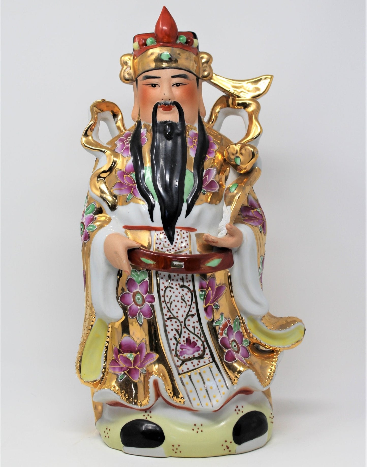 Figurine, Chinese Emperor Immortals, Feng Shui, Lucky Fu, Lu, Shou, Hand Painted, 14", Vintage