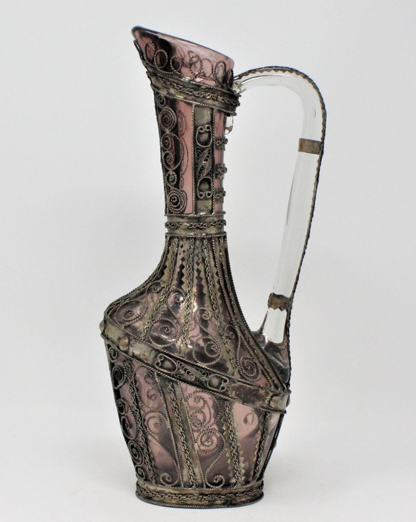 Pitcher, Metal Wrapped Amethyst Glass Caged, Vintage, RARE, SOLD