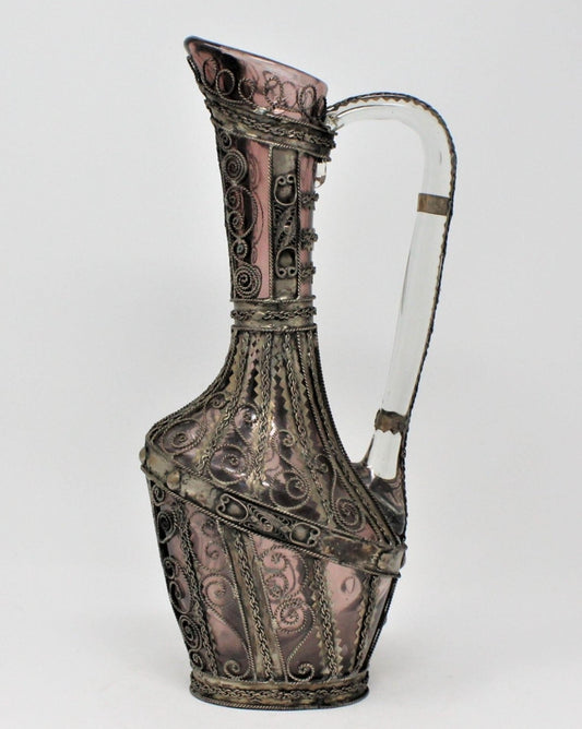 Pitcher, Metal Wrapped Amethyst Glass Caged, Vintage, RARE, SOLD