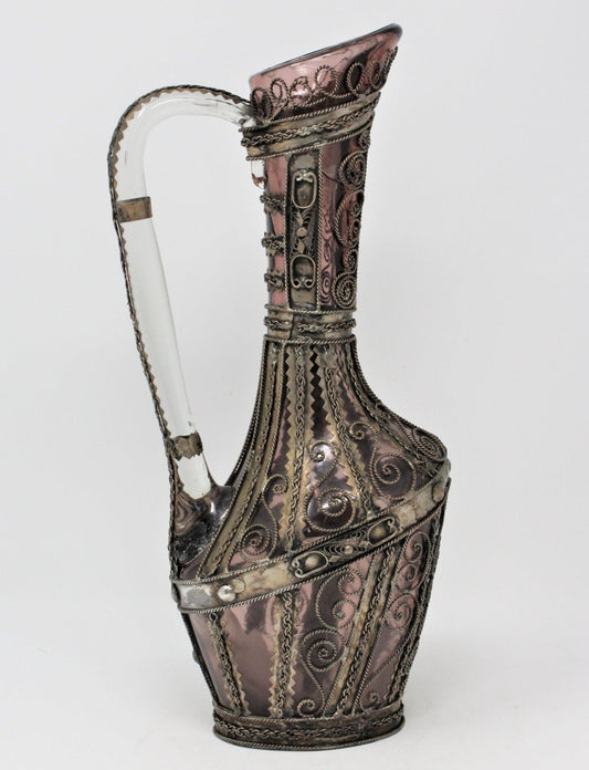 Pitcher, Metal Wrapped Amethyst Glass Caged, Vintage, RARE, SOLD