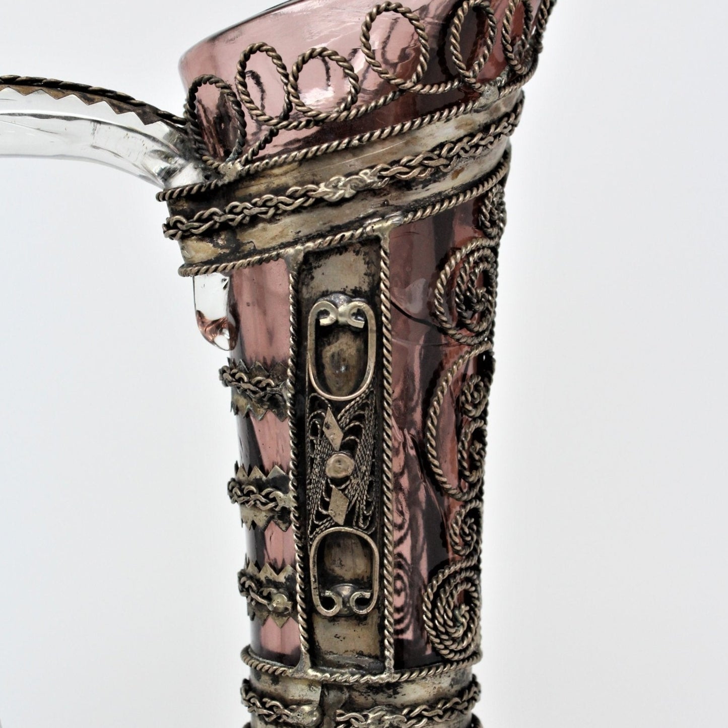 Pitcher, Metal Wrapped Amethyst Glass Caged, Vintage, RARE, SOLD