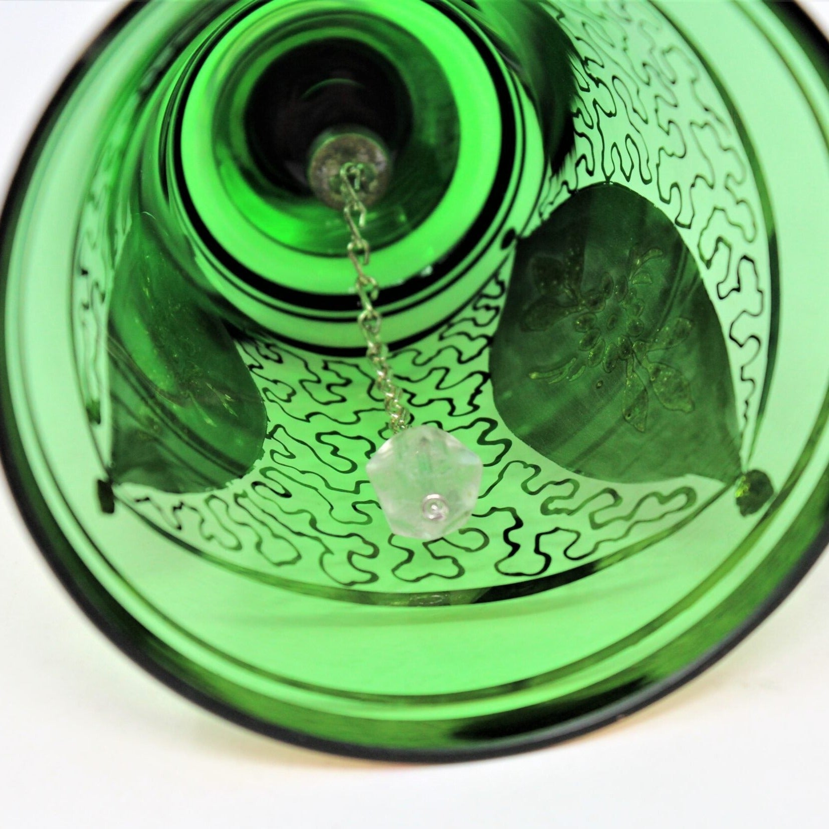 vintage green glass bell with gold