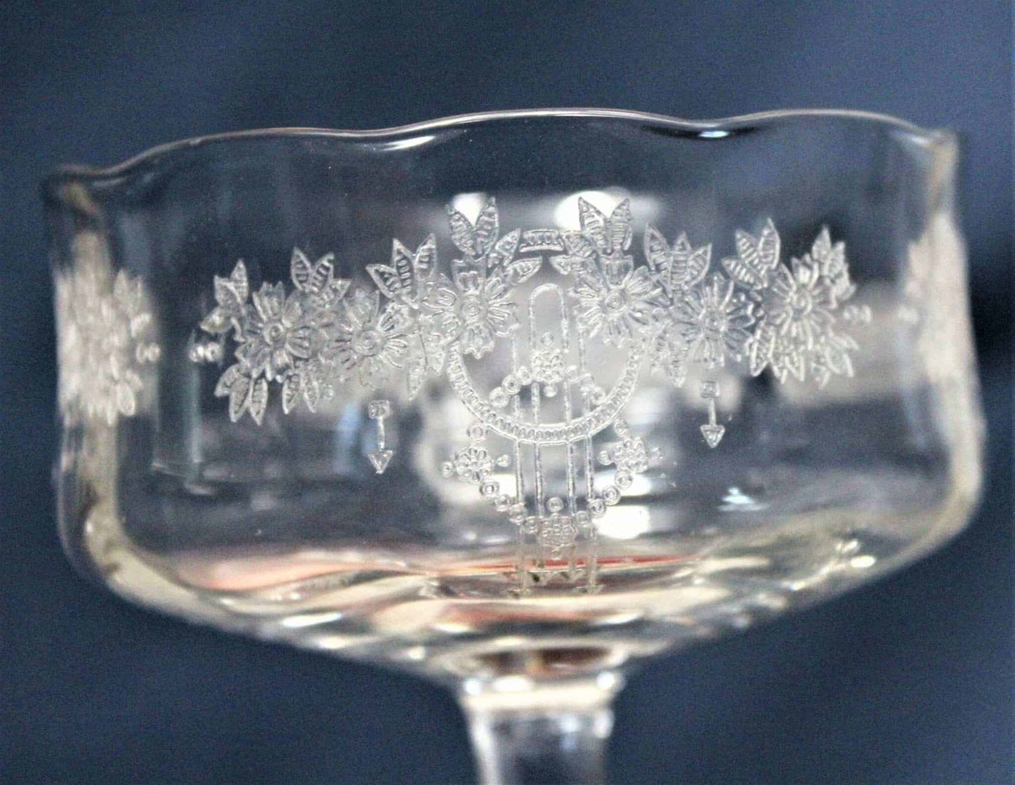 Champagne / Tall Sherbet, Monongah, Roseland, Antique Blown Glass, Set of 4