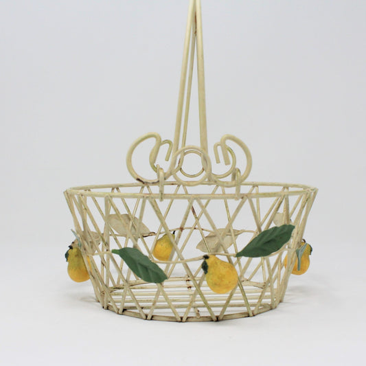 Basket, Metal with Hand Applied Pears, Vintage