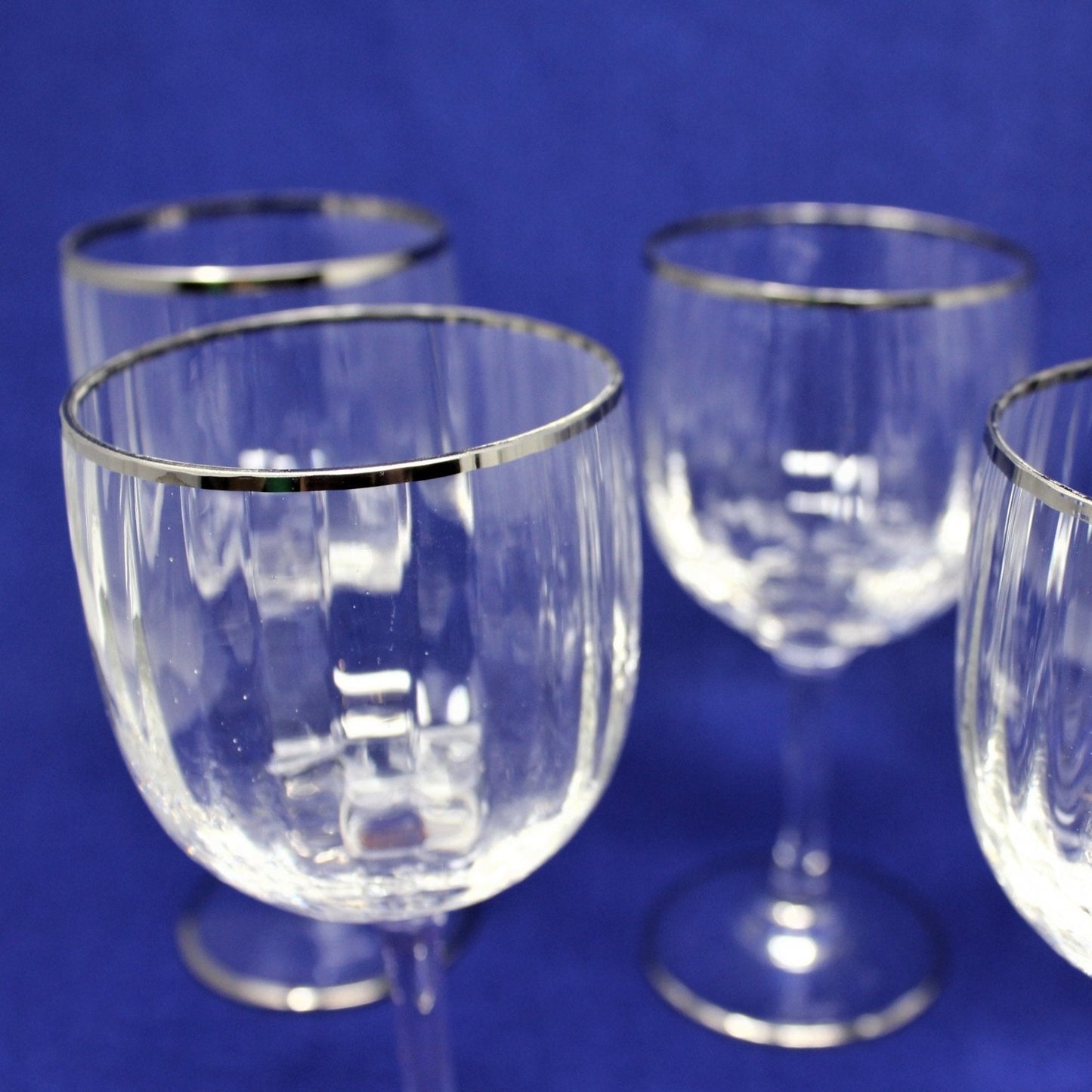 Wine Glasses, Claret, Ribbed Glass Bowl, Set of 8, Vintage