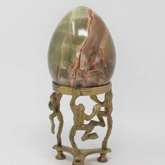 Egg, Stone Onyx, Large Green Multi-Color Banded, Pakistan