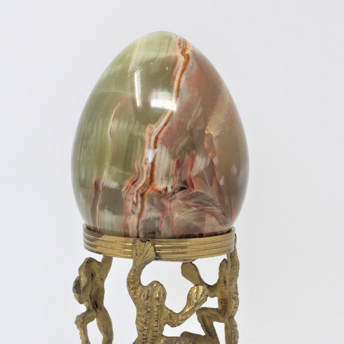 Egg, Stone Onyx, Large Green Multi-Color Banded, Pakistan