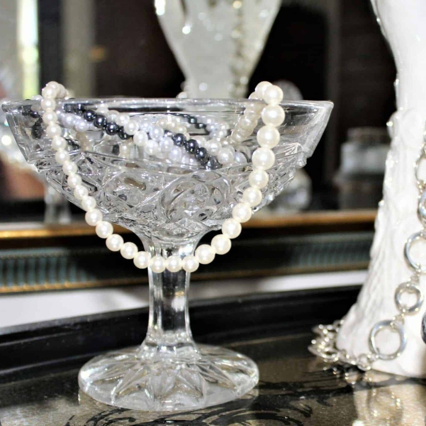 Compote, J B Higbee, Alpha Clear, Glass, Antique