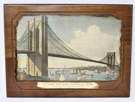 Print, Framed, Currier & Ives, The Great East River Suspension Bridge, Vintage