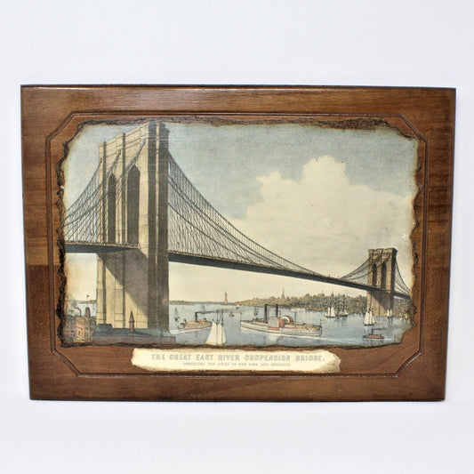 Print, Framed, Currier & Ives, The Great East River Suspension Bridge, Vintage