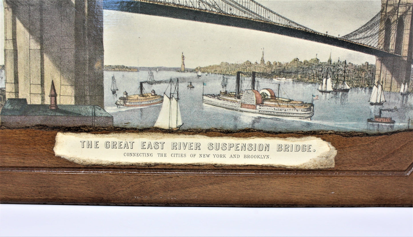 Print, Framed, Currier & Ives, The Great East River Suspension Bridge, Vintage