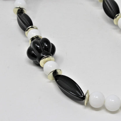 Necklace, Black and White Beads, Retro, Vintage