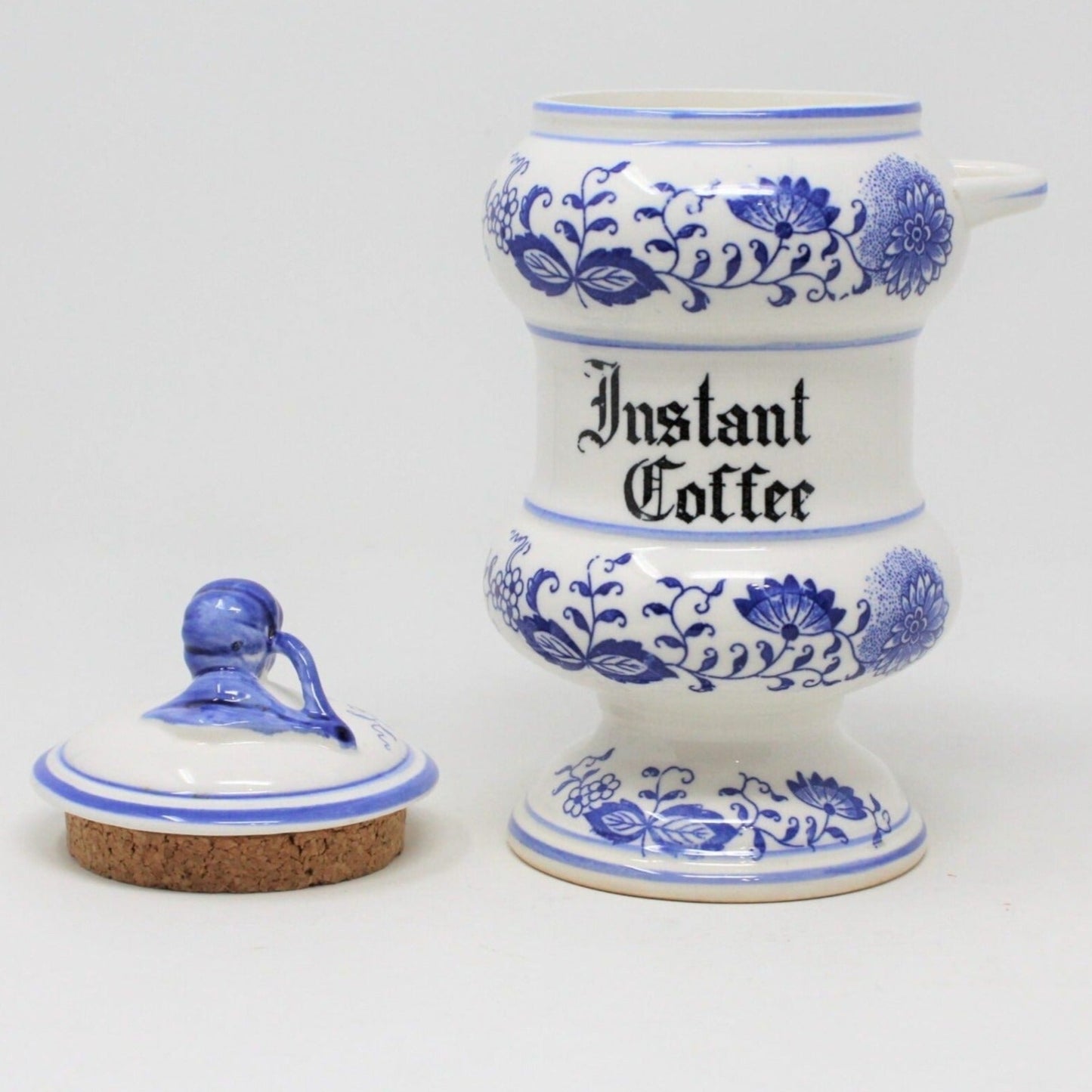 porcelain instant coffee canister blue and white