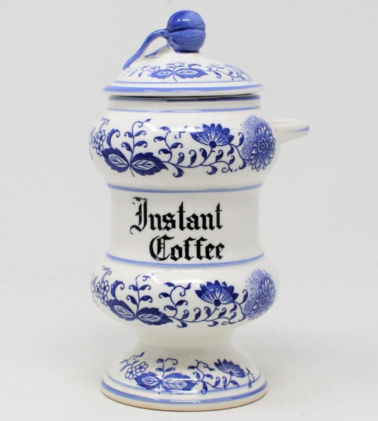Blue Onion, blue and white coffee canister