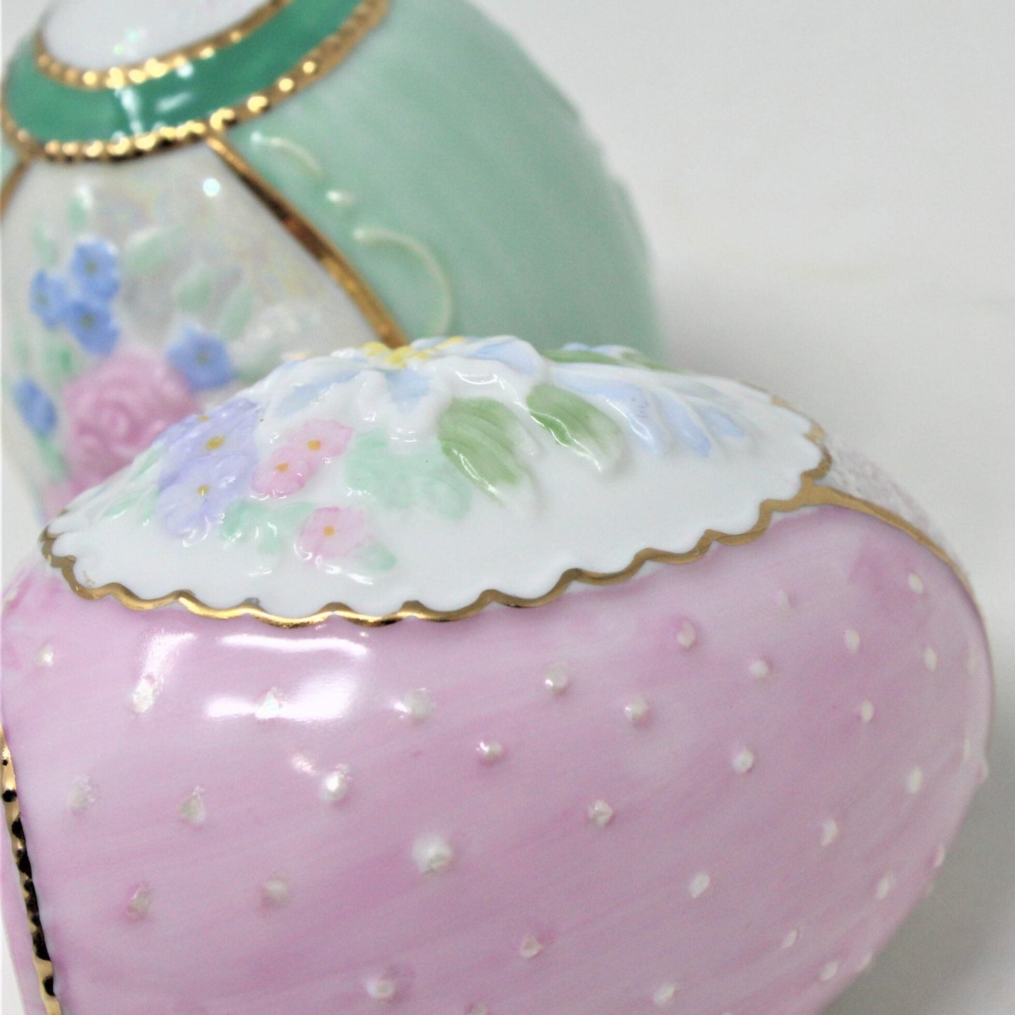 Eggs, Easter Floral Porcelain, Embossed, Collectible Eggs, Set of 2