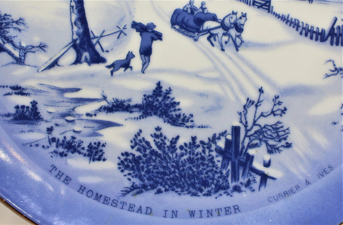 Decorative Plate, Currier & Ives, The Homestead In Winter, Blue & White, Vintage