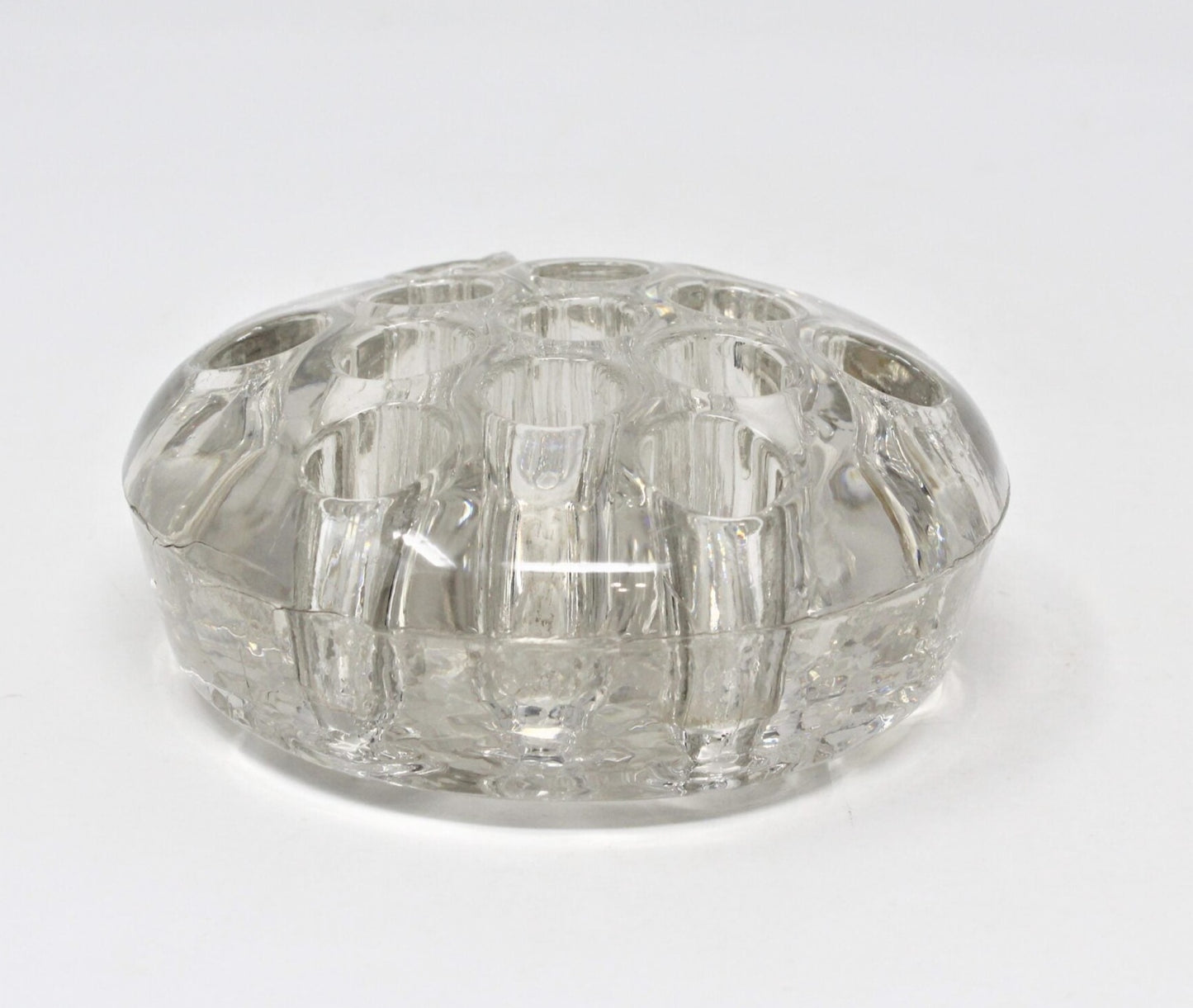 Flower Frog, Clear Heavy Glass, Vintage, 13 Holes