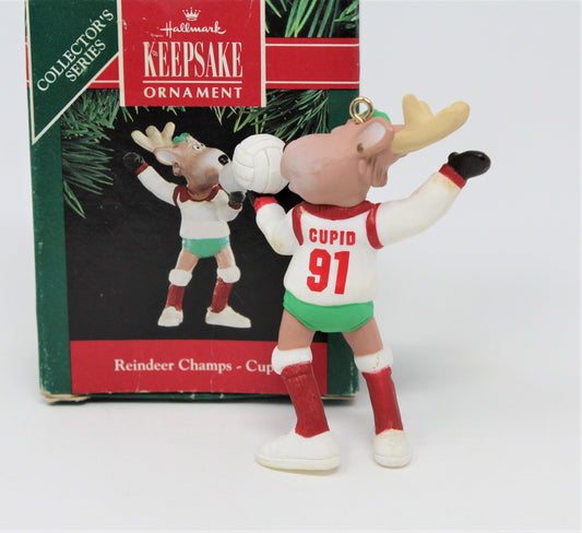 Ornaments, Hallmark, Reindeer Champs, #6 Cupid, in Box, 1991