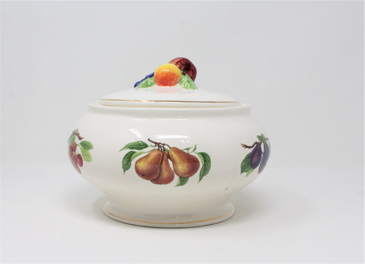 Bowl with Lid, Teleflora, Fruit Motif, Ceramic, Vintage
