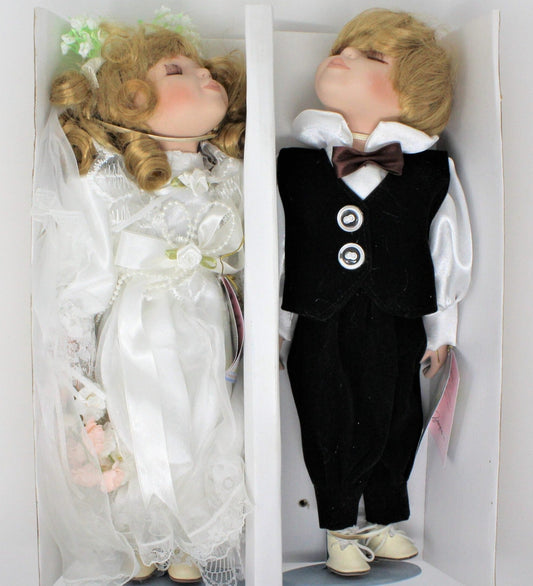 Dolls, Cathay Kissing Bride and Groom, Porcelain in Original Box, 14" Unused