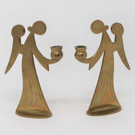 Vintage Brass Candle Holders, Angels, Set of 2, Christmas Holiday Decor, Religious, Spiritual