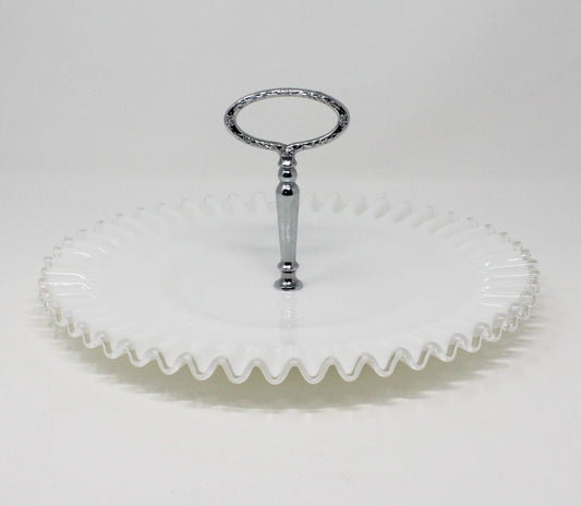 Sandwich Plate / Tidbit Tray with Metal Handle, Fenton, Silver Crest, Vintage