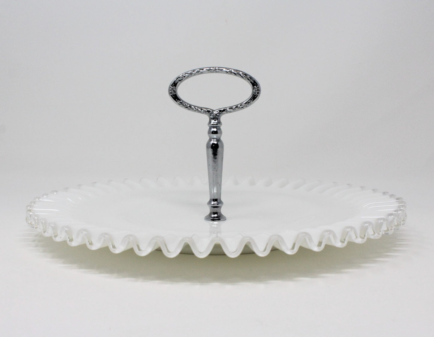 Sandwich Plate / Tidbit Tray with Metal Handle, Fenton, Silver Crest, Vintage