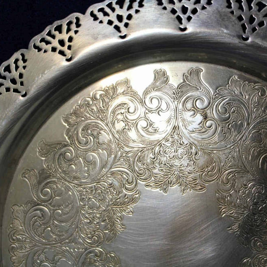 Tray, Oneida/ Home Decorators, Silverplate, Reticulated, Round 12", Vintage